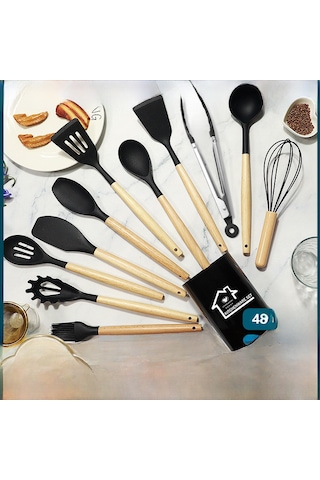 Geeroyoo Ev Mutfak İçin 12 Parça Yemek Dereceli Silikon Çelik Seti - Anti Yapışkan, Isı Dayanıklı, Ergonomik Tasarım Kırmızı, 700g Diğer