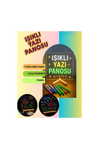 Işıklı Yazı Panosu 7 Renk Kalem Hediyeli 20x20 Geliştirici Eğitici Öğretici Çok Renkli