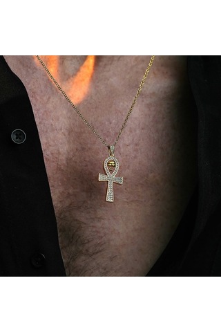 İpek Silver 925 Ayar Gümüş Zirkon Taşlı Ankh Unısex Kolye Gümüş