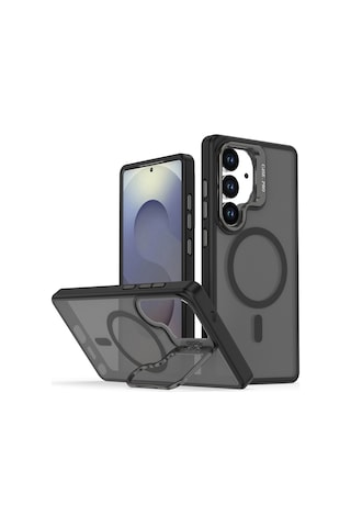 Samsung Galaxy S24 Kılıf Armor Seri Magsafe Uyumlu Stand Özellikli Kamera Lensli Kapak Siyah