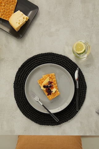 Ocean Home Textile 2 Adet Rafya Sofra Sunum Tabak Altlığı Supla Amerikan Servisi 36 x 36 CM Siyah