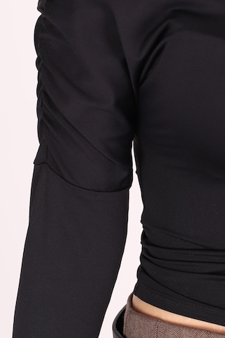 Armonika Kadın Siyah Kolları Büzgülü Crop Bluz Arm-26k042015