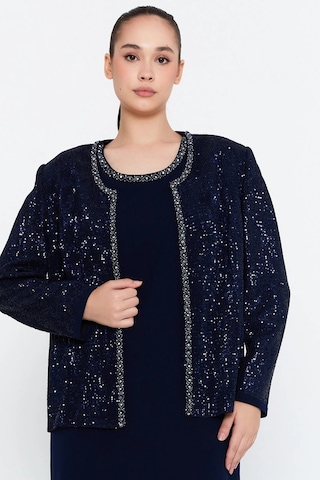 Güzelyalı Kadın Büyük Beden Taş İşlemeli İki Parça Abiye Takım 1043 Lacivert Lacivert