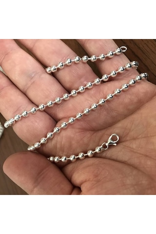 Gümüş Top Erkek Kolye Zincir ve Bileklik Set 33Gr 4Mm Msn19S