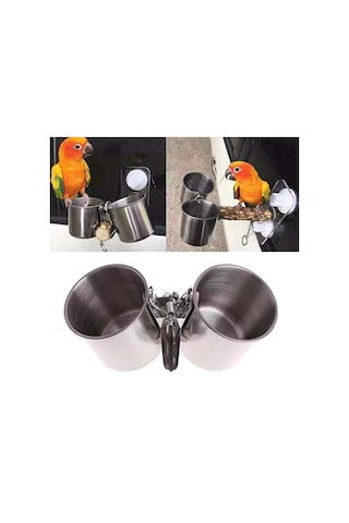 Shineyee Kuş Su Besleyici Klipsli Kuş Besleyici Paslanmaz Çelik Su Bardakları Kelepçeli-11