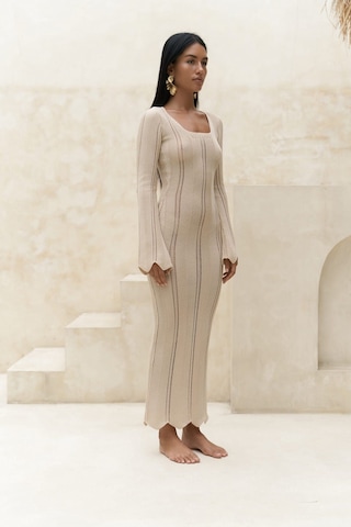 Mai Collection Mai Studios Co. Paulina Dantel Örgülü Bej Triko Elbise Bej