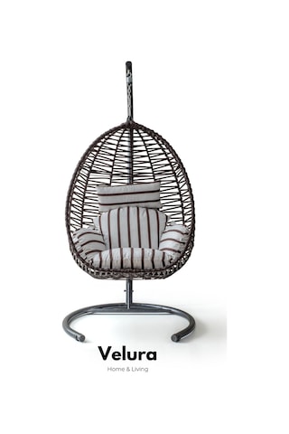 Class Bahçe Salıncağı - Kahve Rattan Zebra Minder Kahverengi