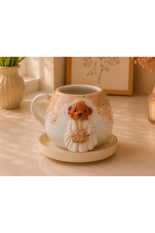 Soft Teddy Series El Yapımı Seramik Fincan Seti Açık Kahverengi