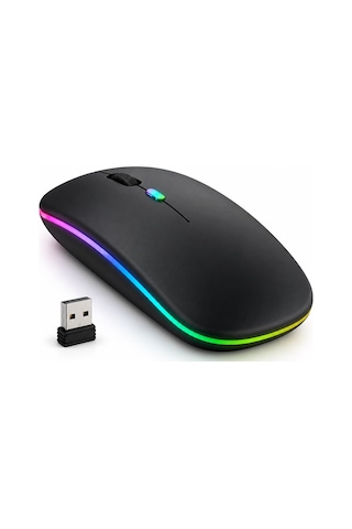 Siyah Şarjlı Kablosuz Sessiz Click Mouse Rgb Led Işıklı Ultra Slim 2.4ghz 800/1200/1600dpı Siyah 53923 - 936314570 Diğer