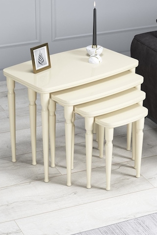 Imaj Mdf Ve Lake Boya, Krem 4lü Zigon Sehpa Takımı, Krem Gürgen Ayaklar Sehpalar Krem Ayaklar Krem