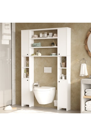 Robin Home Opal Çok Amaçlı Tuvalet Banyo Dolabı Kapaklı Rafı Beyaz