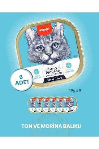 Wanpy Kedi 40g 6'lı Ton & Morina Balıklı Alutray Yaş Mama