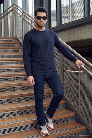 Buratti Pamuk Karışımlı Relaxed Fit Bisiklet Yaka Kazak Erkek Sweat 5905837 Lacivert