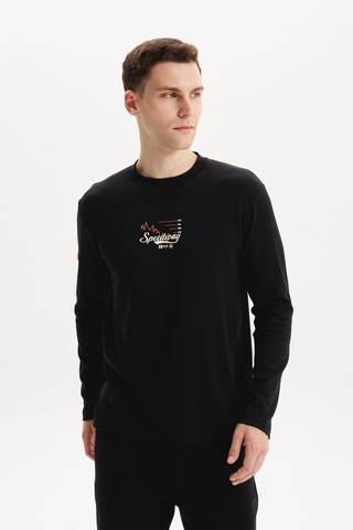 AR-MA Arma Erkek Slim Fit Çift Taraflı İnce İnterlok Pamuk Modal Elastan Karışımlı Bisiklet Yaka Sweatshirt K30124989502 Siyah