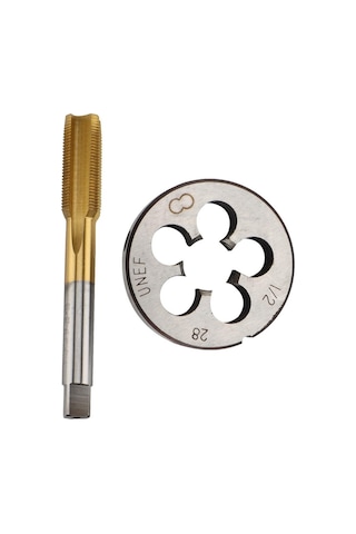 Hha Yüksek Sertlik Unf 1/2 -28 Hss Titanyum Kaplamalı Kılavuz Ve Yuvarlak Kalıp Seti Kalıp Işleme Için Sağ Yönlü Diş Aleti