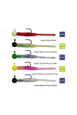 Kendo Hook Worm Jighead+lrf Silikonu 1gr+4.5cm 5 Adet Head Yellow+luminous Pink