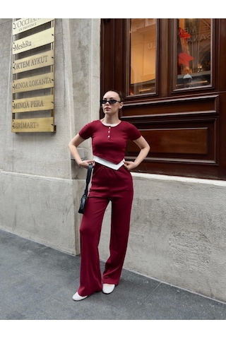 Kazax Düğme Yakalı Bordo Alt Üst Takım S3943 Bordo