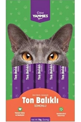 Kiwi Yammies Ton Balıklı - Somonlu Sıvı Kedi Ödül Maması 12 Paket