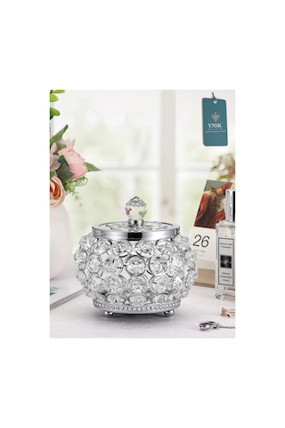 Chacha Home Luxury Lucent Lüks Kapaklı Kristal Mücevher Kutusu, Organizer, Düzenleyici, Şekerlik Küçük Boy Gümüş