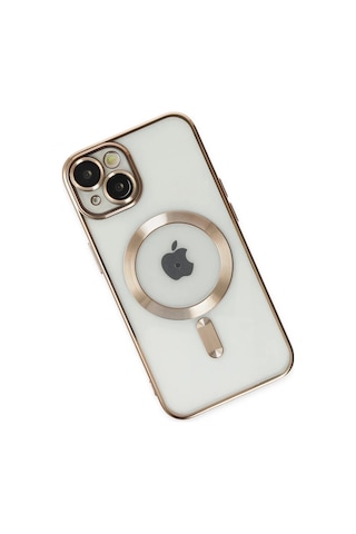 Apple iPhone Uyumlu 14 Plus İçin Kılıf Kamera Lens Korumalı M-safe Destekleyen Şeffaf Silikon Kross Kapak Gold