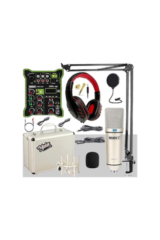 Midex Cx1 Functional Paket-4 Stüdyo Mikrofon Ses Kartlı Mikser Kulaklık Stand