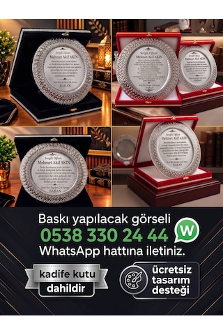 Kadife Kutulu Gümüş Metal Tabak Plaket Kişiye Özel Baskılı Ödül Hediye Plaketi Siyah