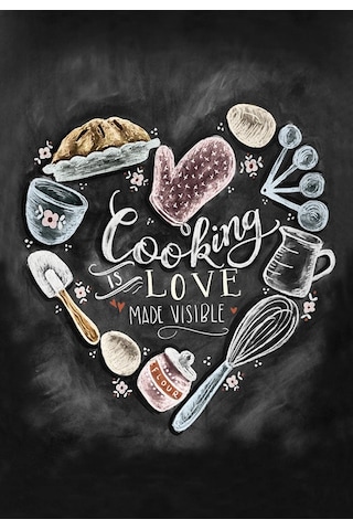 Dijital Baskılı Dekoratif Kaymaz Taban Yıkanabilir Cooking Love Halı Mutfak Halısı Yolluk Salon Halısı