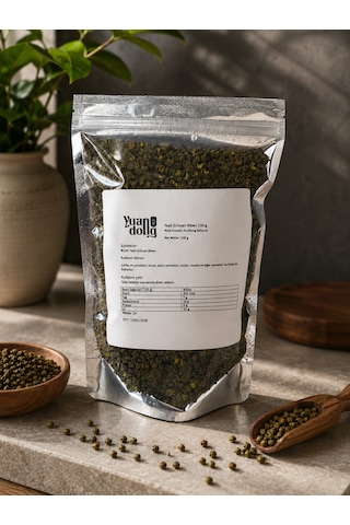 Yuandong Yeşil Sichuan Biberi Zanthoxylum 100 Gr Çin Mutfağı Baharatı Aromatik Tane Biber Sichuan Pepper