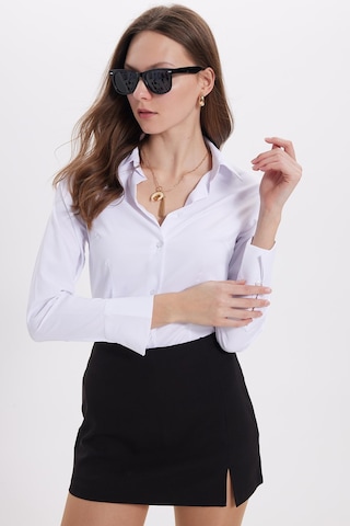 Tudors Kadın Slim Fit Dar Kesim Klasik Yaka Uzun Kollu Beyaz Gömlek-40337 Beyaz