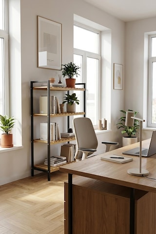 4 Katlı Metal Ofis Kitaplığı, Doğal Ahşap Raf, 4 Katlı Kitap Dosya Rafı - Depo, Arşiv, Siyah