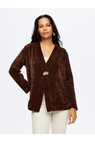 Faik Sönmez Metal Aksesuar Detaylı Şönil Kadın Hırka W26hrk004 Kahve