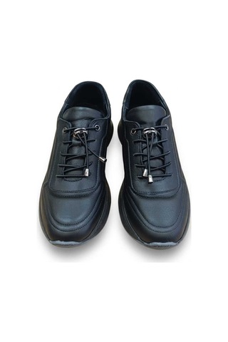 Pynare Kadın Siyah Hakiki Deri Spor Ayakkabı Kalın Tabanlı Rahat Sneaker Siyah Siyah