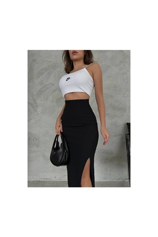 Winmoda34 Kadın Önden Derin Yırtmaçlı Dalgıç Etek Likralı 92 Cm Maxi Boy Siyah