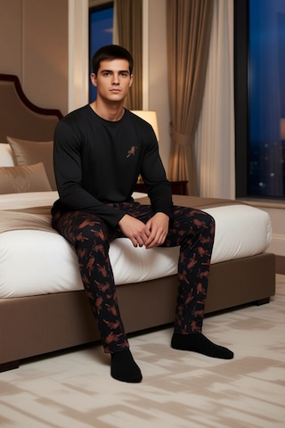 Frm Erkek Animal Desenli Regular Fit Pijama Takımı Fonksiyonel Dayanı Siyah