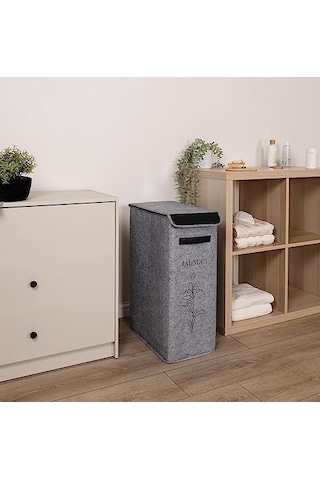 Kapısı Felted Deri Detaylı Lüks Keçe Çamaşır Sepeti 1 Gözlü Beyaz