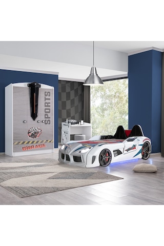 Setaymobilya Sports Çocuk Odası - Audi Arabalı Yatak, Dolap, Masa - Beyaz