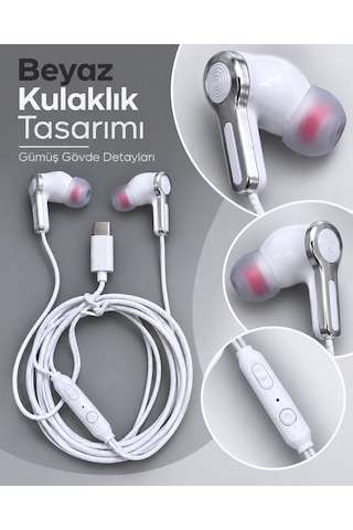 Gümüş Detaylı Silikon Başlıklı Type C Kablolu Kulaklık Diğer