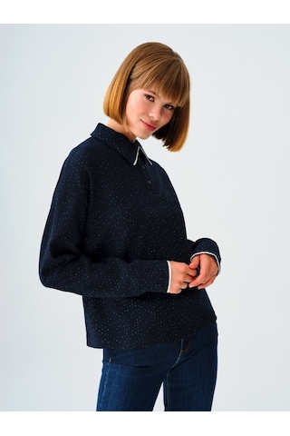 Oversize Kadın Polo U.kol Lacivert