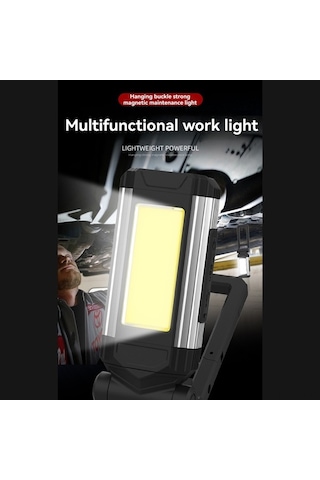 Opulentliving Çok Fonksiyonlu Usb Şarjlı Cob Led Çalışma Lambası - Katlanır Ve Askılı Siyah Siyah