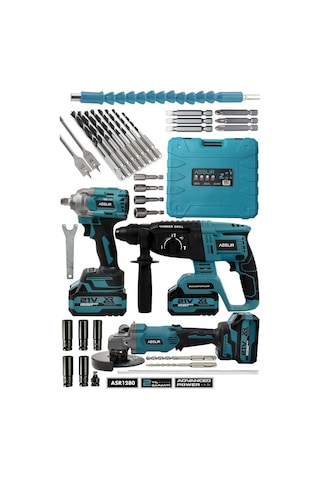 Assur 21V 3 Lü Set Şarjlı Kırıcı Delici Hilti + Taşlama Makinesi + Somun Sıkma Makinesi - 3007