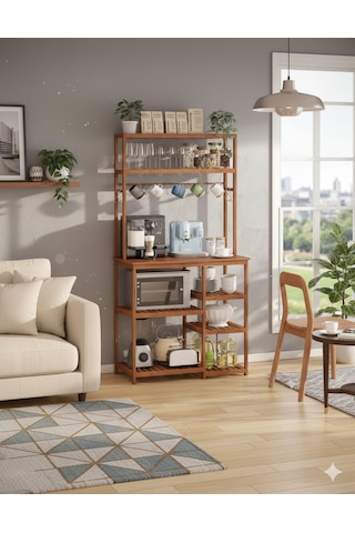 Kahve Köşesi Mutfak Bangosu Ahşap Masif Kahverengi