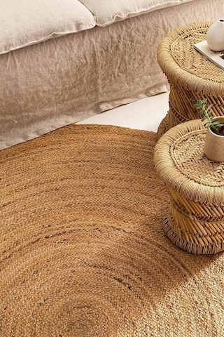 Digithome Jüt Hasır Yuvarlak Oturma Odası Yatak Odası Natural Halı 120 Cm Kahverengi