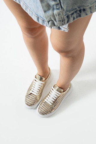 Dericia Shoes Glow Hakiki Deri Kadın Günlük Örgülü Sneaker Ayakkabı Altın