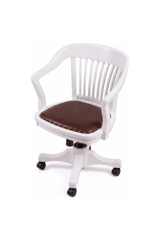 Throne Deri Döşemeli Ahşap Ofis Sandalyesi Beyaz