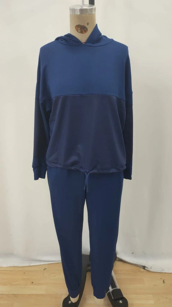 Tua Moda Kadın Uzun Kollu Kapşonlu Viskon Iki Iplik Bluz Ve Pantolon Ikili Takım Lacivert