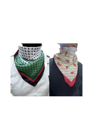 Aldaıyr 2 Adet Filistin Temalı Fular 50x50 Unisex Günlük Kullanıma Uygun Puşi Şal Kefiye Filistin Bayrak Renkli 19