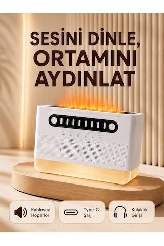 Tek 8 Çeşit Beyaz Gürültülü Kablosuz Hoparlör Ve Renkli Alev Efektli Gece Lambası Najmaddin Diğer