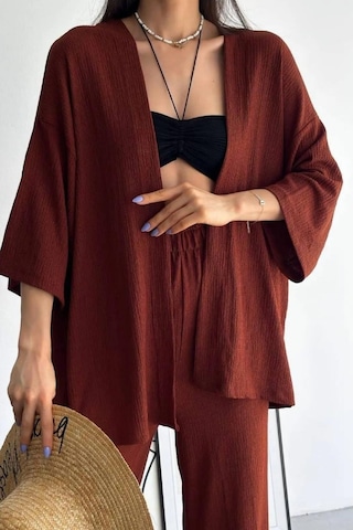 Trend Alisse Bol Paça Palazzo Kadın Alt Üst Takım Kahverengi Acı Kahverengi