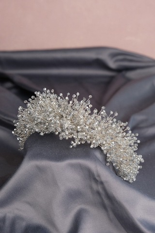FdayAksesuar En Güzel Gelinlere Özel Gümüş Renk Atair Yogun Kristal Boncuklu Gelin Saç Aksesuarı FRDY31606