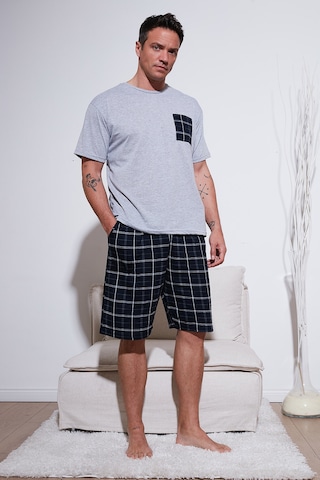 Buratti Kareli Regular Fit Pamuklu Bisiklet Yaka Kısa Kollu Şortlu Erkek Pijama Takımı 6572020 Gri Melanj